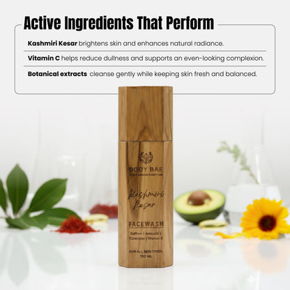 BodyBae Kashmiri Kesar Face Wash | Brightening & Gentle Glow Cleanser