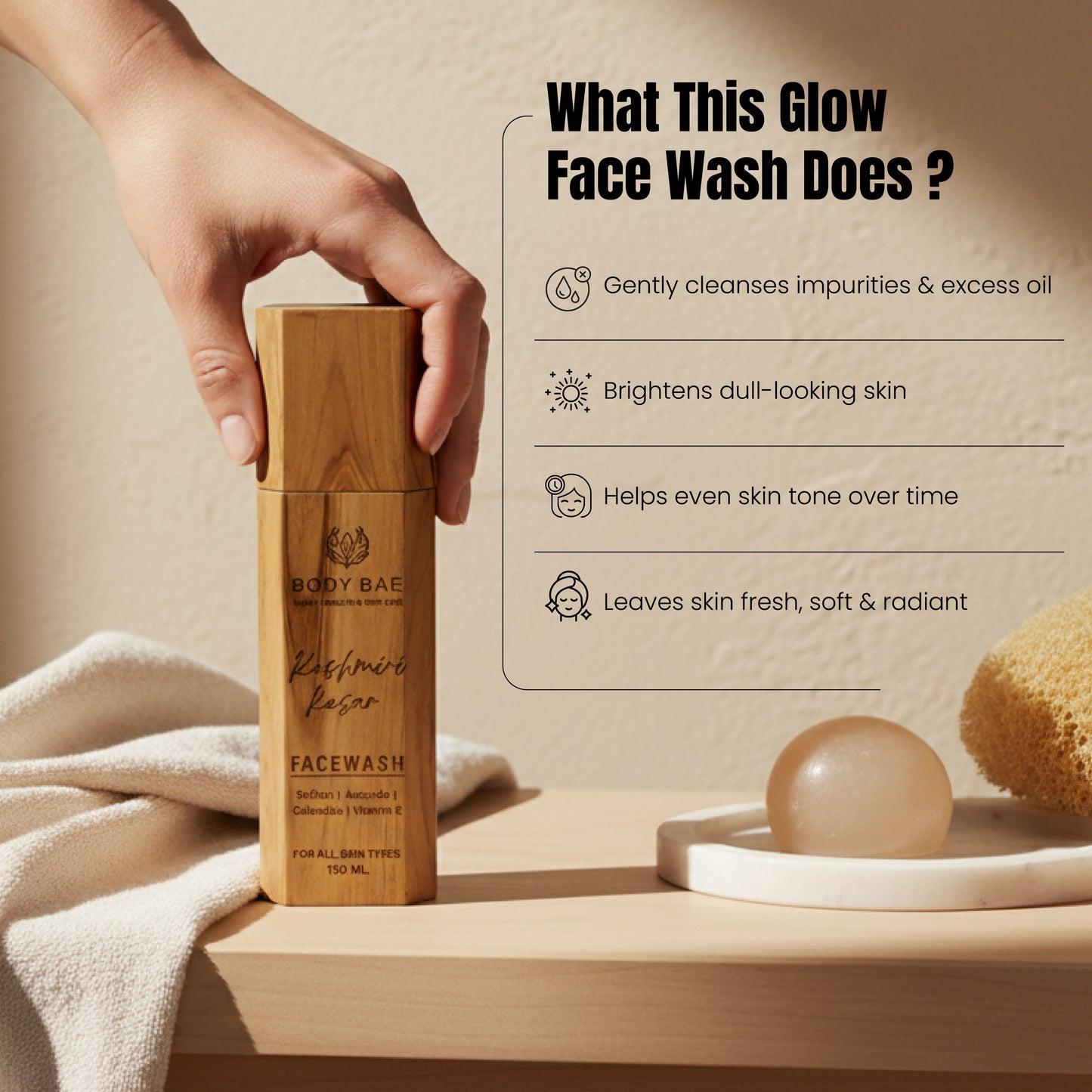 BodyBae Kashmiri Kesar Face Wash | Brightening & Gentle Glow Cleanser