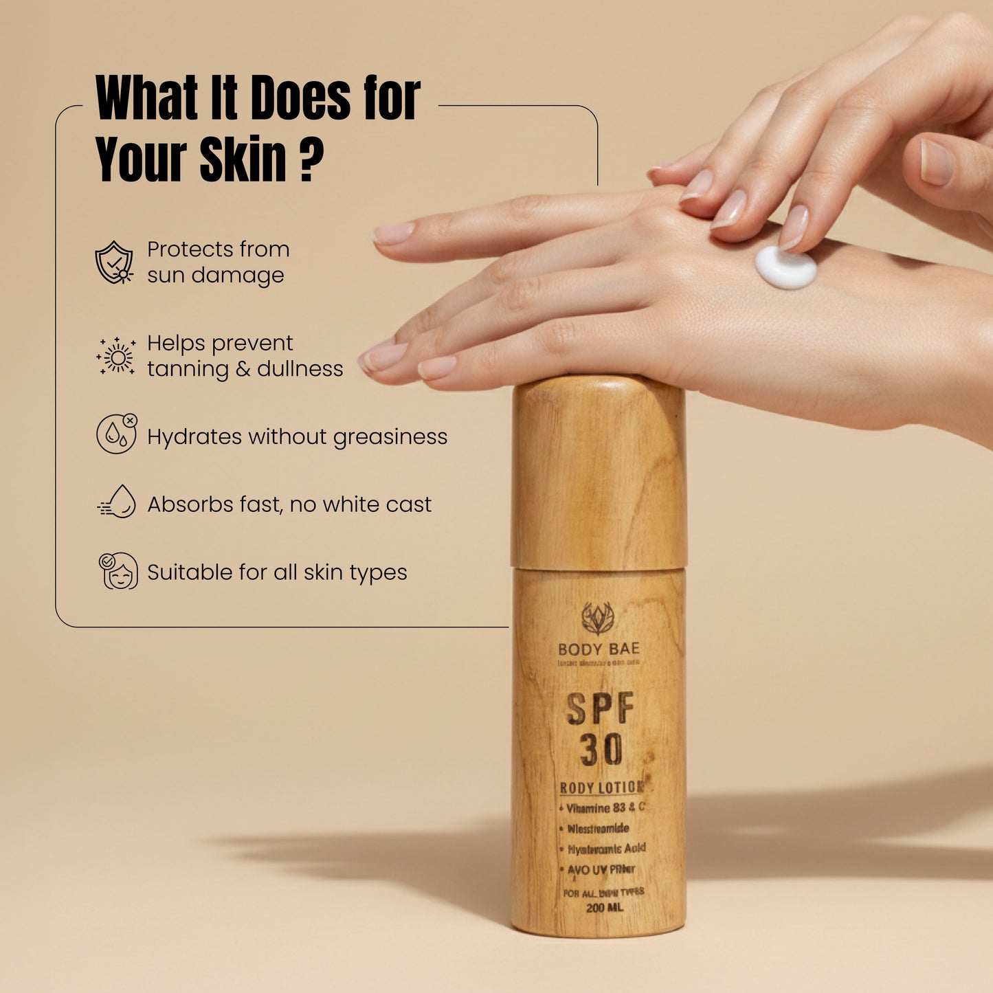 BodyBae SPF 30 Body Lotion | Hydrating Sunscreen Moisturizer with Vitamin C